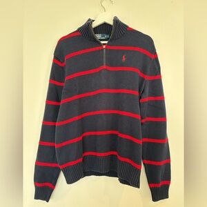 Polo by Ralph Lauren Men's 1/4 Zip-Up Sweater in Navy and Red
